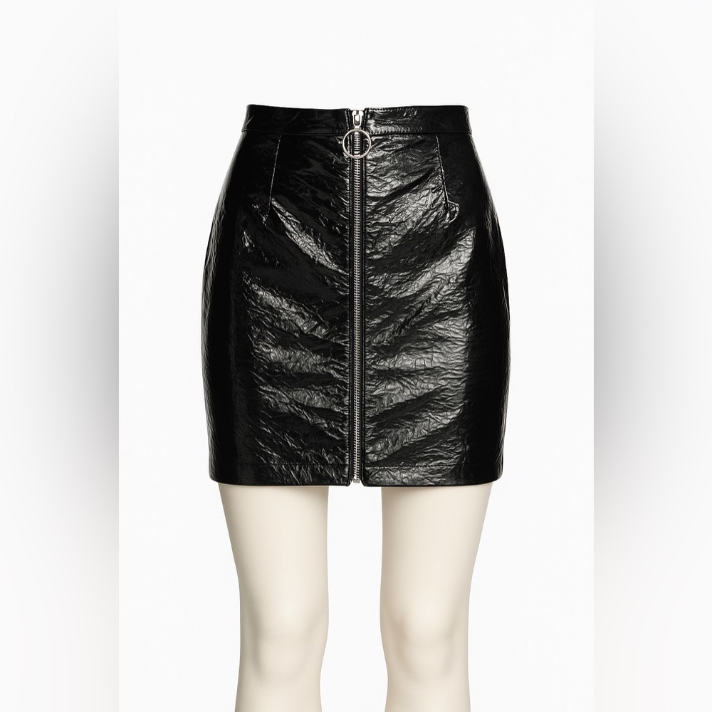 Bronx & Banco Black Patent Leather Zip-Front Mini Skirt – XS